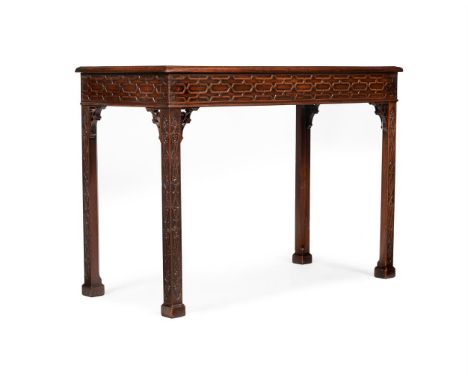 A CARVED MAHOGANY SIDE TABLE IN THE MANNER OF THOMAS CHIPPENDALE, LATE 19TH CENTURY 80cm high, 111cm wide, 52cm deep Conditio