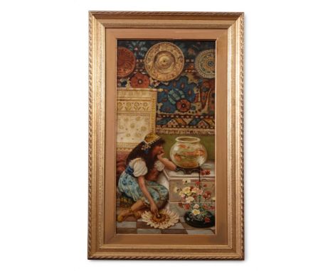 ENGLISH SCHOOL, 19TH CENTURYTHE GOLDFISH BOWLOil on canvas  69.5 x 34 cmProvenance:Barnwell Manor, NorthamptonshireWindsor Ho