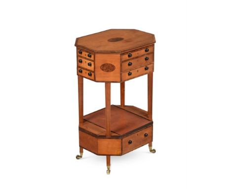 Y A REGENCY SATINWOOD AND BURR YEW ETAGERE CABINET CIRCA 1815The upper tier with double and single drawers to the front and s