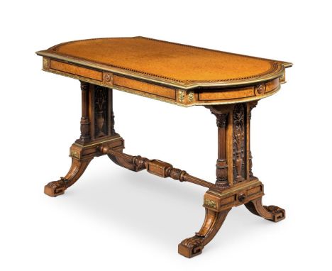 Y A VICTORIAN AMBOYNA, WALNUT AND GILT METAL MOUNTED LIBRARY TABLEATTRIBUTED TO JOHNSTONE AND JEANES, CIRCA 186075.5cm high, 