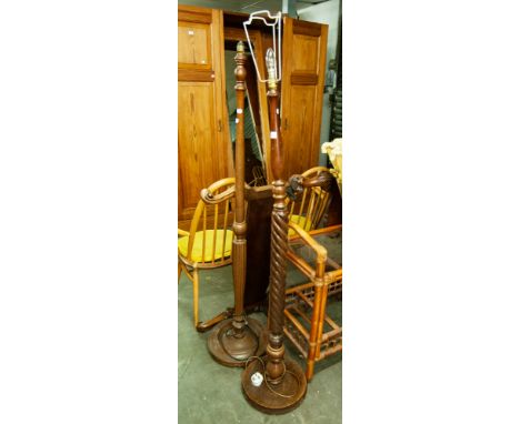TWO TURNED WOOD STANDARD LAMP, ONE WITH SPIRAL COLUMN 