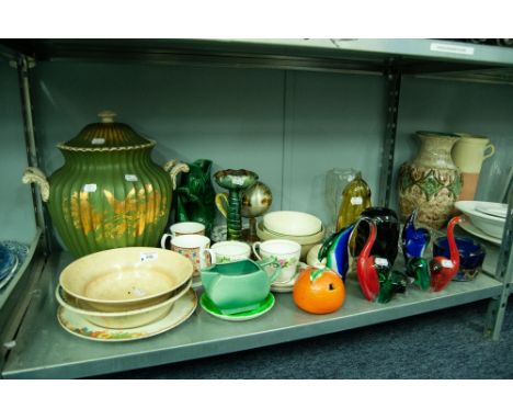 VCITORIAN POTTERY TWO HANDLED SLOPS JAR AND  COVER, RICHMOND BOWL (1931), A TIVOLLI PLATE, CARLTON WARE, COLCLOUGH TEA CUPS A