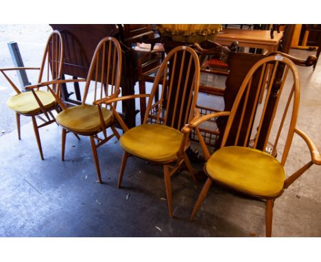 SET OF FOUR ERCOL ARMCHAIRS, WITH SEAT CUSHIONS 