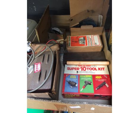 BOX OF ATTACHMENTS OF POWER TOOLS, SANDER, DRILL CHUCK ETC