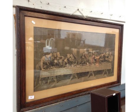 THE LAST SUPPER' PRINT CIRCA 1900 GLAZED WITH OAK FRAME 111CM X 66CM