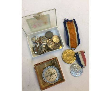 WORLD WAR 1 VICTORY MEDAL, A CROWN ETC. AND A COMPASSVICTORY MEDAL INSCRIBED 155291 GNR. R. NORRIS. R.A.