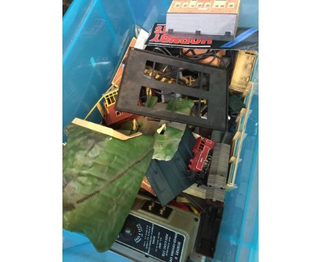 BLUE CRATE OF MODEL RAILWAY ACCESSORIES    T2