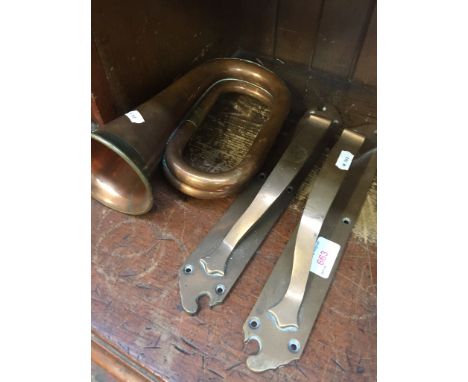 PAIR COPPER DOOR HANDLES AND A BUGLE