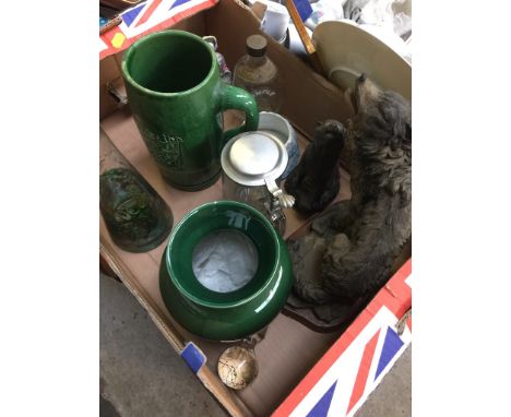 BOX WITH POTTERY, MODEL ANIMALS ETC   T3