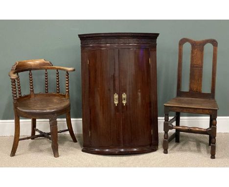 FURNITURE GROUP comprising Victorian mahogany bow fronted wall hanging corner cupboard with dentil cornice, 108 (h) x 76 (w) 