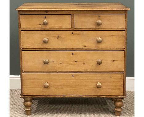 VINTAGE PINE CHEST OF DRAWERS, on turned supports, 107 (h) x 106 (w) x 54cms (d)Provenance: private collection Conwy