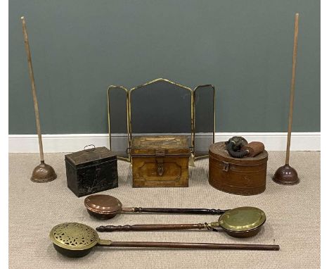 VINTAGE METALWARE including possers, tin hat and other boxes, fire guard, etc.Provenance: private collection Conwy