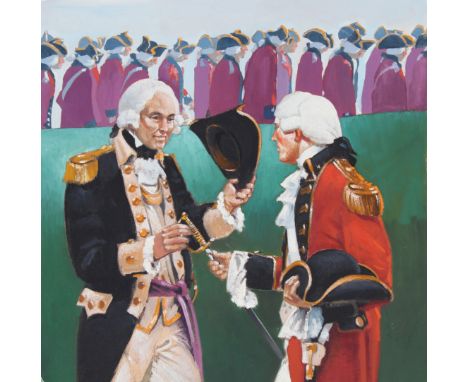 Jim Butcher (American, B. 1944) "British General Surrenders At Saratoga" Signed lower right. Original Oil painting on Canvas.