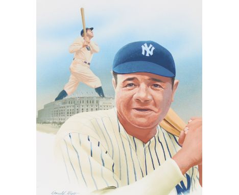 Donald Moss (American, 1920 - 2010) "Babe Ruth" Signed lower left. Original Oil painting on Cold Press Illustration Board. Pr