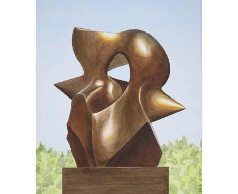 Erik Nitsche (Swiss, 1908 - 1998) "Large Spindle Piece Sculpture" Signed lower right. Original Mixed Media painting on Illust
