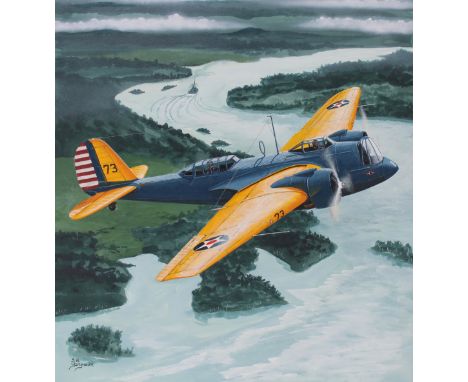 Steve Ferguson (American, B. 1946) "Martin B-10B" Signed lower left. Original Acrylic painting on Cold Press Illustration Boa