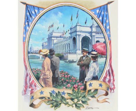 Dennis Lyall (American, B. 1946) "1893 Needlepoint Bookmark" Signed lower right. Original Oil painting on Canvas. Provenance: