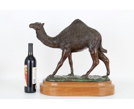 Large Bronze Camel Figure on Stand. Appears to be unsigned. Height: 14 in (excluding stand).