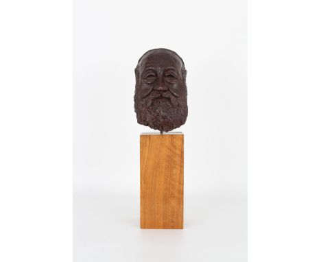Judaica Bust on Wooden Stand. Bronze painted over plaster.  Apparently unsigned.   Total Height: 15 in (including base).