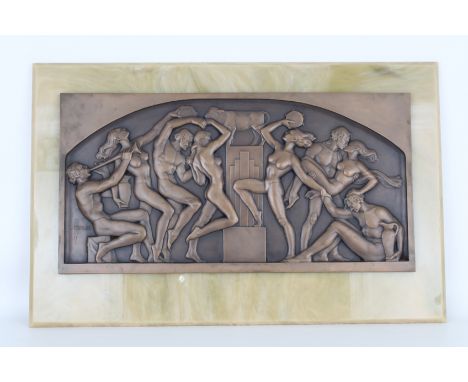 Paul Vincze, Art Deco Bronze Plaque. This bronze depicts eight frolicking nudes. Signed center/left. Overall Dimensions: 19.5