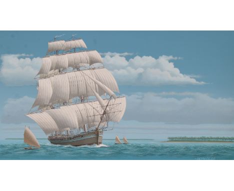 Keith Reynolds (American, B. 1929) "British Merchantman Britannia" Signed lower right. Original Oil painting on Canvas Board.