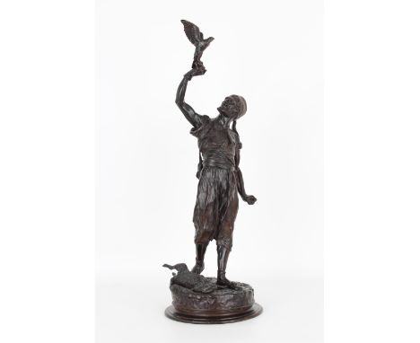Pierre Jules Mene (France, 1810-1879) "The Falconier" Orientalist Bronze Figure. Inscribed and dated near base. Height: 25.5 