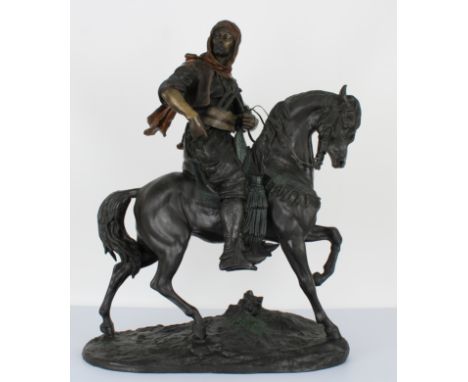 Alfred Barye (French, 1839 - 1882)&nbsp;Arab Cavalier on Horseback Large Bronze Figure. Inscribed near base of figure. Foundr