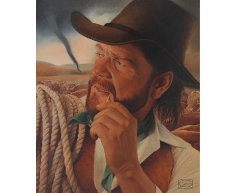 Gregory Rudd (American, B. 1952) "Pecos Bill" Signed lower right. Original Oil painting on Cold Press Illustration Board. Pro