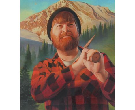 Gregory Rudd (American, B. 1952) "Paul Bunyan" Signed lower left. Original Oil painting on Cold Press Illustration Board. Pro