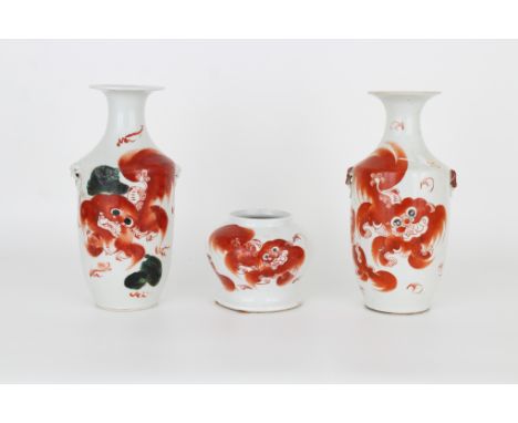 (3) Antique Chinese Dragon Vases Marked on base. Wax seal on bases. Provenance: Comes from the estate of Richard Swann ?Godfa