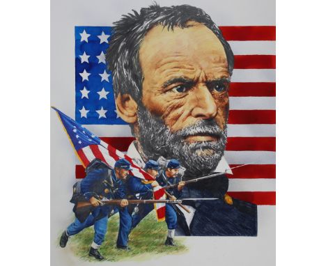 Chris Calle (American, B. 1961) "William T. Sherman" Original Mixed Media painting on Illustration Board. Signed lower right.