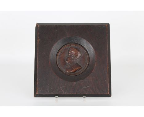 Framed Benjamin Franklin Bronze Portrait. 20th century. Housed in a wooden frame. Height: 8 in (overall)