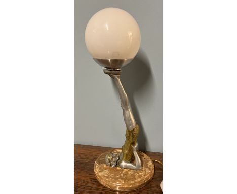 An Art Deco style lamp in the form of young lady with legs raised 