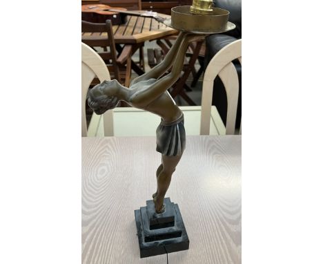 An Art Deco style lamp in the form of a lady on a stepped square base  CONDITION REPORT: In overall good condition