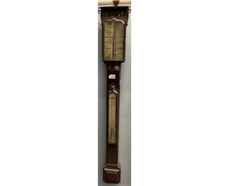 A 19th century stick barometer, the pottery dial inscribed D McGregor & Co, with a mercury thermometer