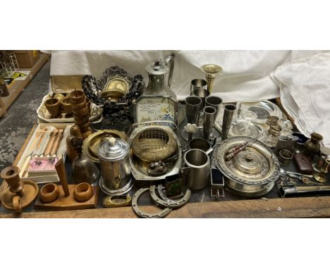 Silver napkin rings together with assorted electroplated wares, treen etc 