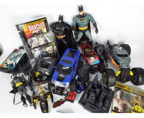 Tonka, Mattel, Fanatiks, Other - A collection of mainly Batman themed toys such as RC model cars, a small amount of unboxed B