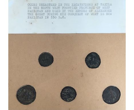 Framed Coins Found at the Archeological dig at Taxila (North West Frontier, Pakistan) in 1958-1962. Some of which were left b