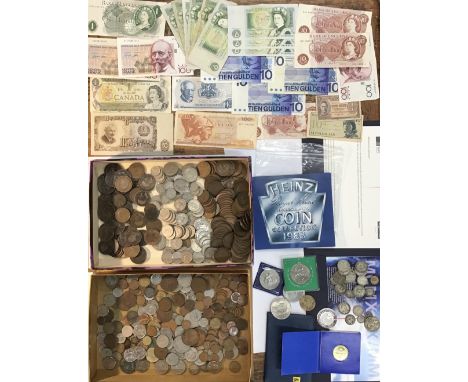 Collection of British Coins, World Coins &amp; Banknotes. Includes Pre 47 Silver coins as well as World Silver Coins, 1983 BU