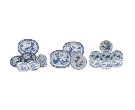 Six Chinese blue and white soup bowls, Qianlong, painted with islands, 23cm diameter; a Chinese blue and white dish, Qianlong