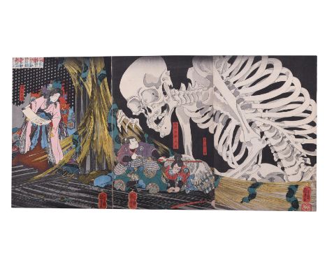 UTAGAWA KUNIYOSHI, YOSHITORA, SADAHIDE AND OTHERS: An Album of Japanese Woodblock Prints of oban form, each a triptych in ink