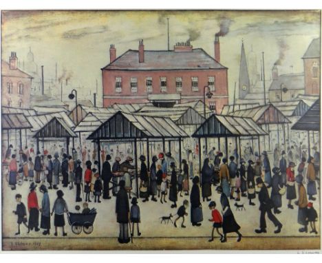 LAURENCE STEPHEN LOWRY (1887-1976) limited edition (750) print - crowds of figures entitled 'Market Scene in a Northern Town'