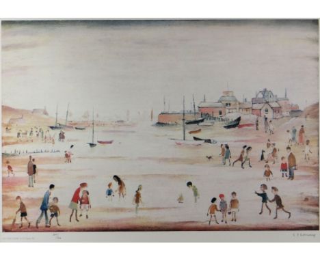 LAURENCE STEPHEN LOWRY (1887-1976) limited edition (207/500) print - figures and buildings and distant boats, entitled 'On th