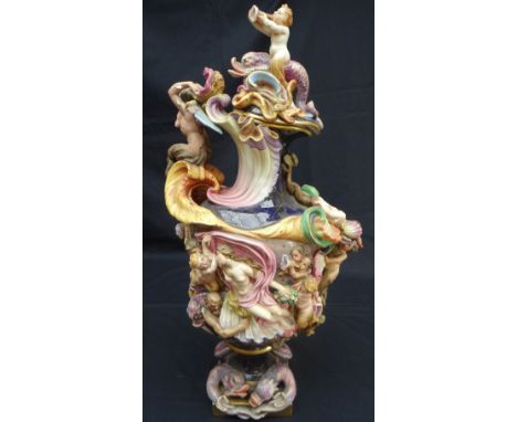 IMPRESSIVE RARE LARGE CAPODIMONTE NAPLES LIDDED EWER in the manner of Meissen / J J Kaendler's 'Elements' jug, circa 1880, ap