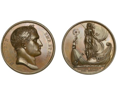 Capitulation of Paris, 1814, a copper medal by B. Andrieu and N.G.A. Brenet, laureate bust of Napoleon right, rev. Fortune, s