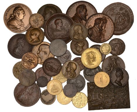 FRANCE, La Garde de Lyon, 1830, a copper medalet, unsigned, 28mm; together with other base metal medals, plaques, clichés, im