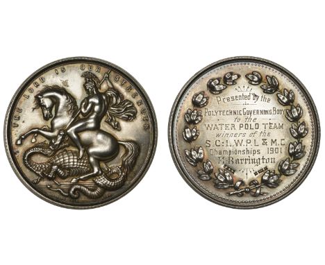 LONDON, Polytechnic, a silver award medal by J.A. Restall after W. Wyon, St George and dragon, rev. named (Presented by the P