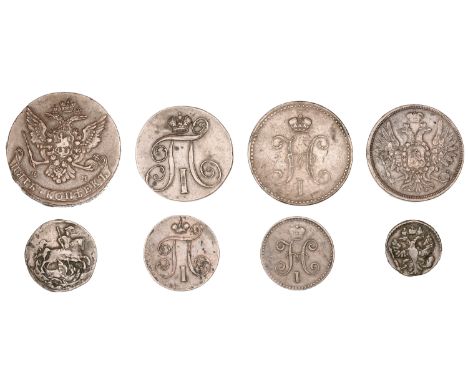 Russia, SIBERIA, Catherine II, 5 Kopecks, 1765em (KM. 59.3); together with other Russian copper coins (7), 1731-1857 [8]. Fir