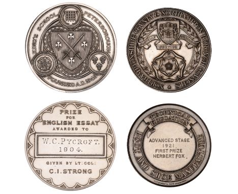 NORTHAMPTONSHIRE, County and Borough Councils, a silver Technical Education award, unsigned, named (Advanced Stage 1921 First