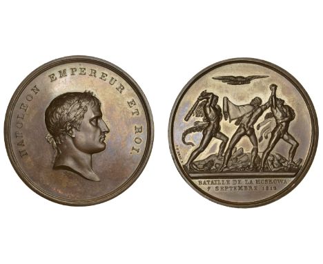 Battle of Moscow, 1812, a copper medal by J.-P. Droz, laureate bust right, rev. eagle flying to right with thunderbolt above 
